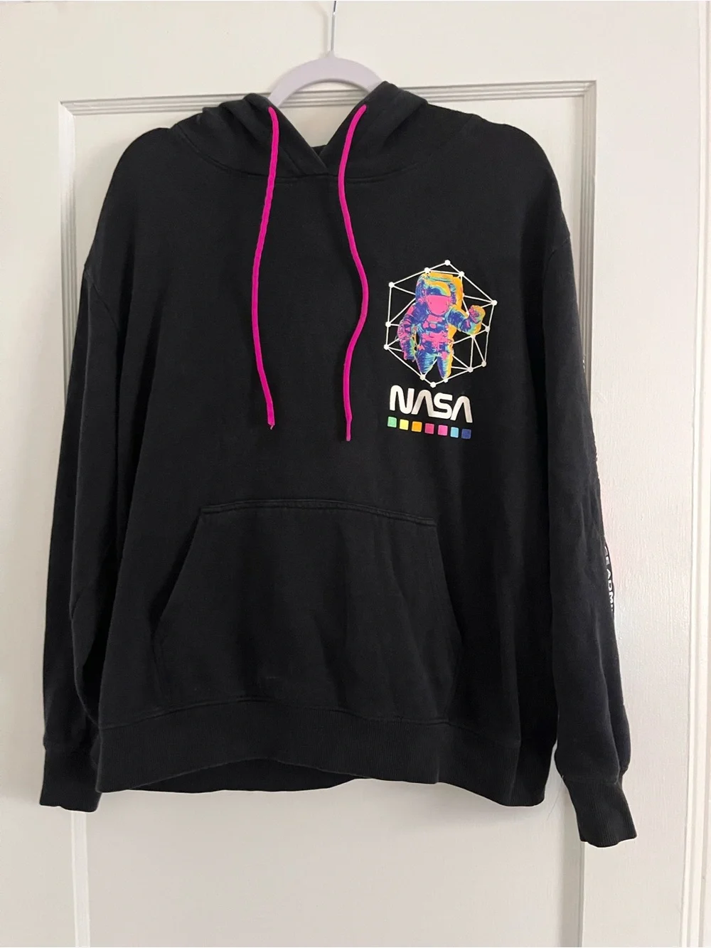 NASA Chemistry Black Crewneck Sweatshirt with Neon Astronaut Graphic